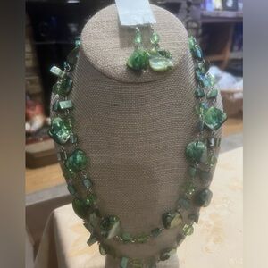 Green Beaded Necklace and Earrings Set